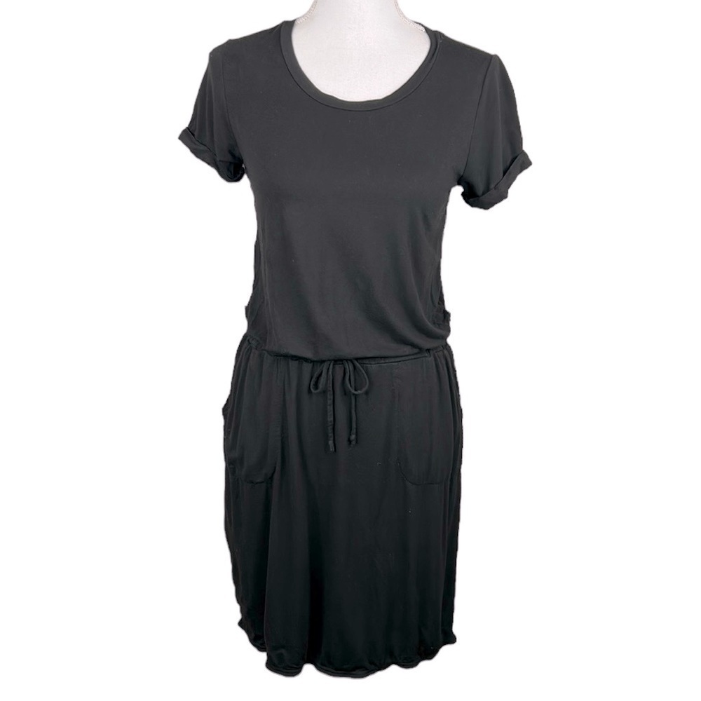 32 Cool Black T-Shirt Drawstring‎ Waist Midi Dress Size Small